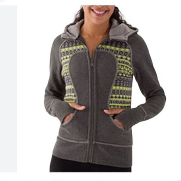 LULULEMON Special Edition Fair Isle Scuba Hoodie Size 2 Gray Green - Picture 1 of 12
